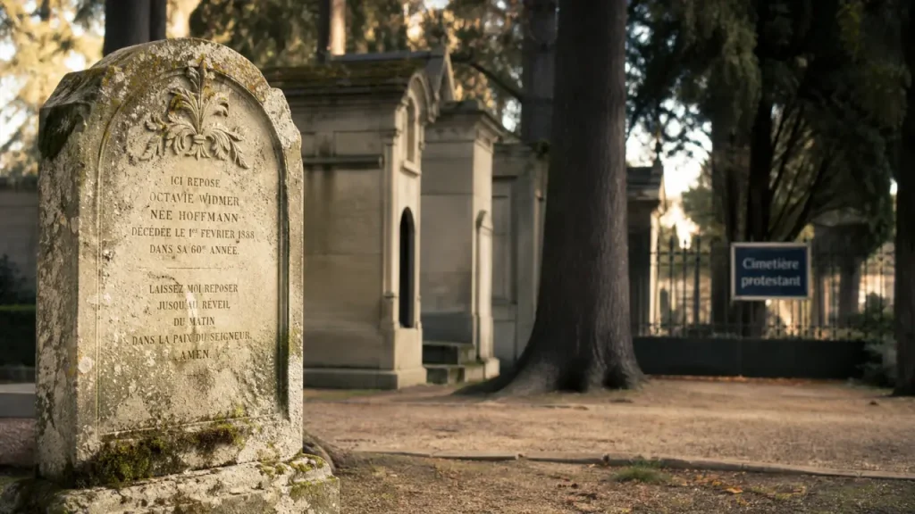 Cimetiere protestant nimes : stèle ancienne et allées