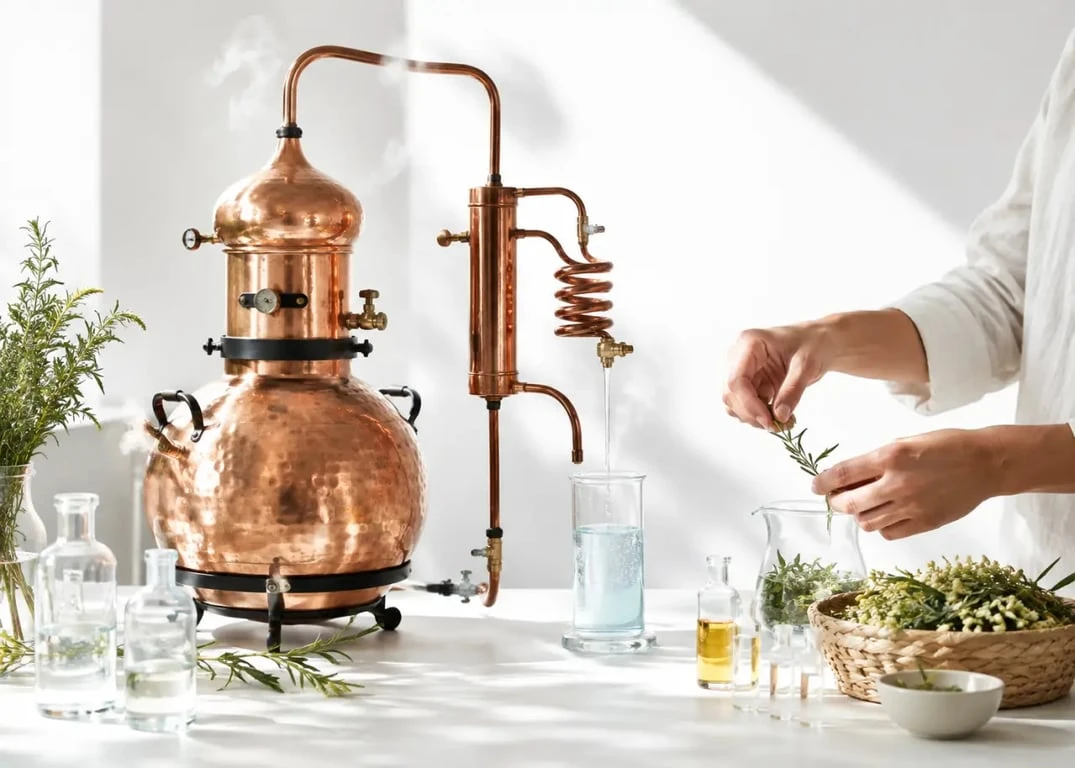 Distillation artisanale chez l’Herbier des Garrigues avec alambic et hydrolats