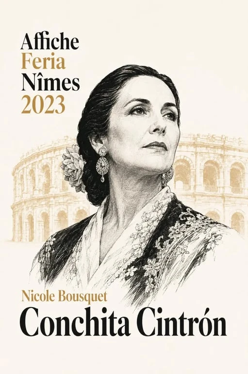 Affiche feria nîmes 2023 hommage à Conchita Cintrón signée Nicole Bousquet