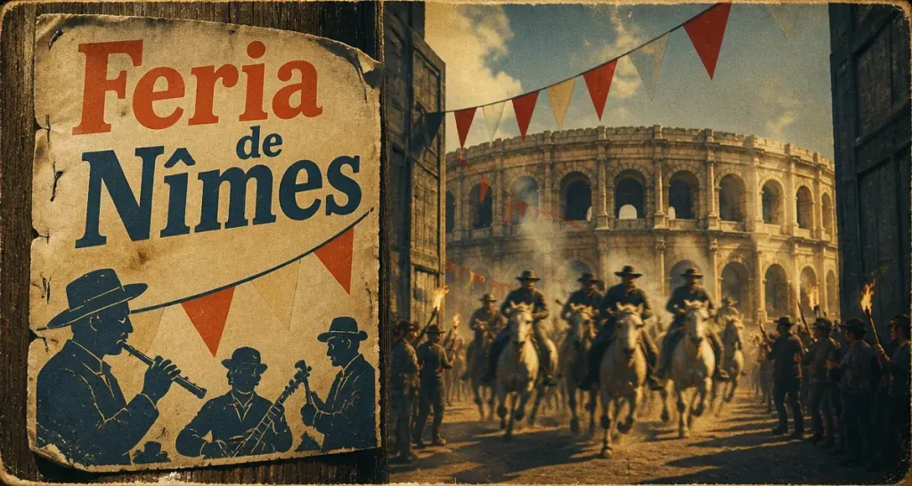 Feria de Nîmes 2024 : affiche vintage et arènes de Nîmes