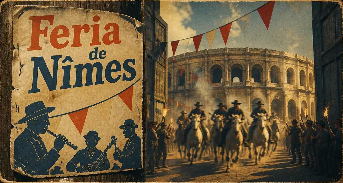 Feria de Nîmes 2024 : affiche vintage et arènes de Nîmes