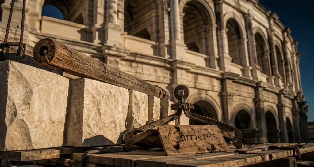 Matériaux de construction des arènes de Nîmes : blocs de calcaire et pierres