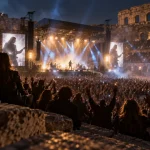 Metallica arènes de Nîmes : scène et concert en contre-jour