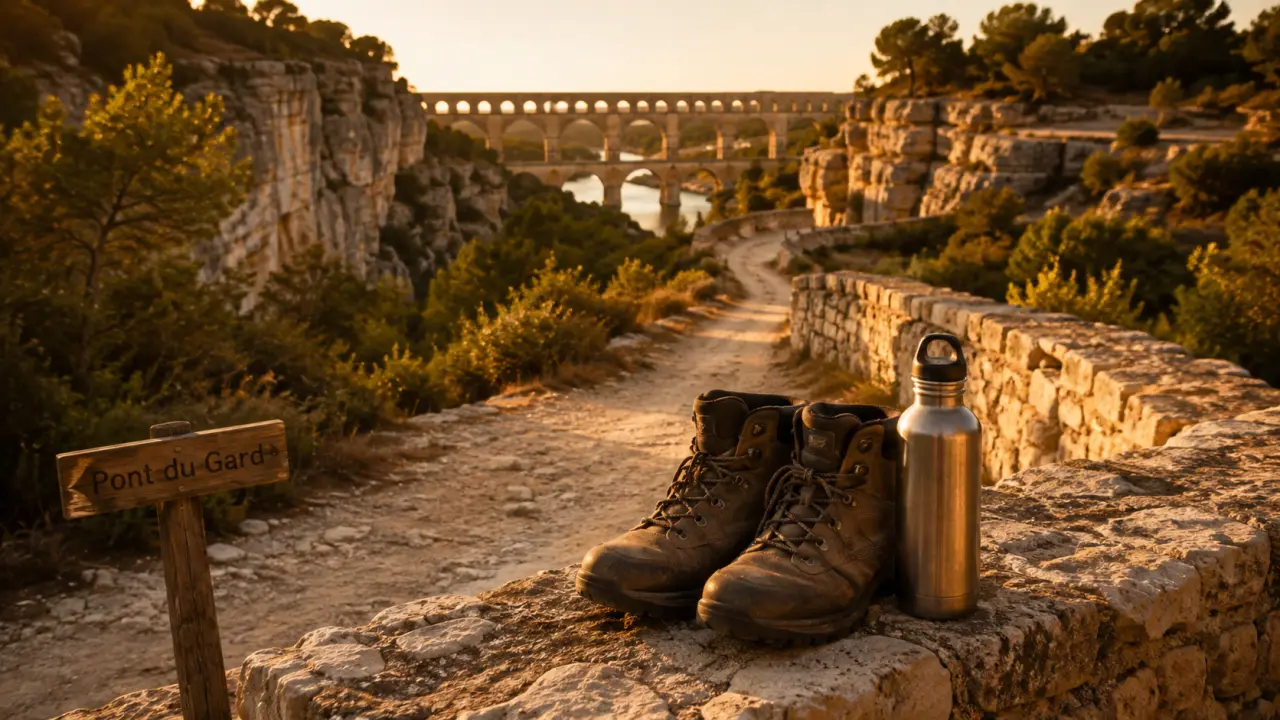 Randonnée dans le gard, Pont du Gard au coucher du soleil