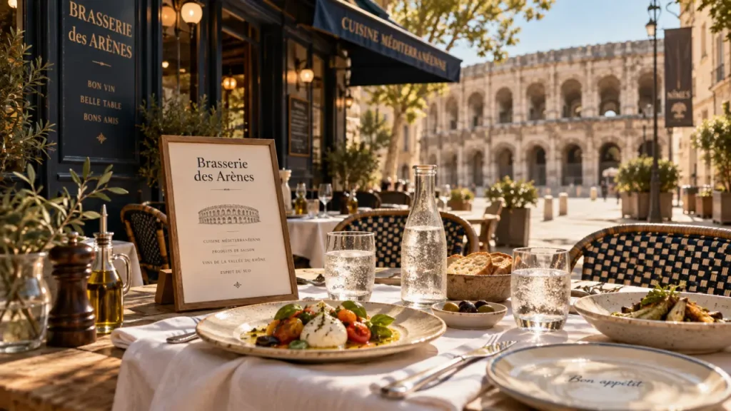 Brasserie des Arènes à Nîmes : une table face aux Arènes, entre terroir et terrasse ombragée