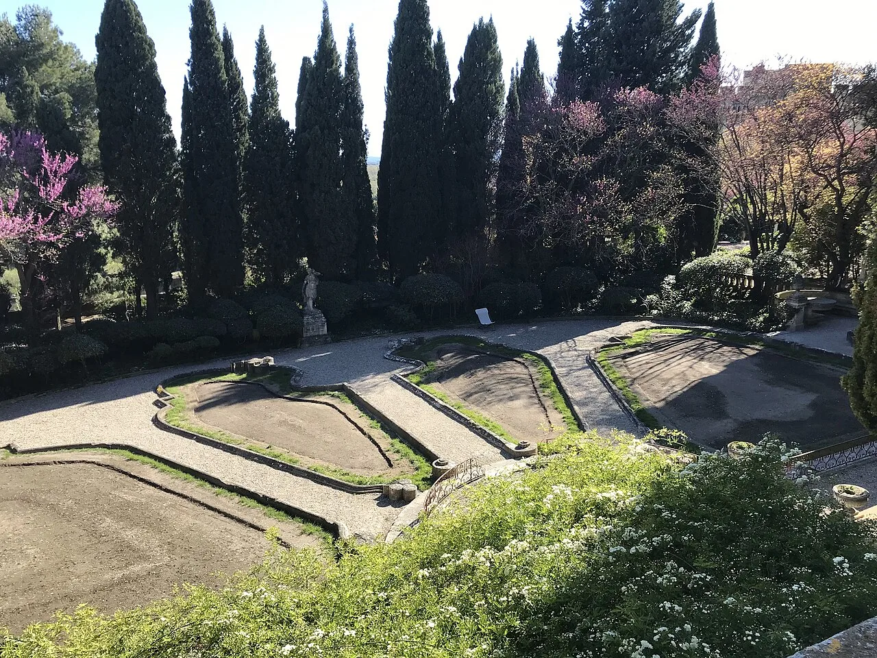 Parterre en éventail et cyprès du jardin italien de l’abbaye Saint-André
